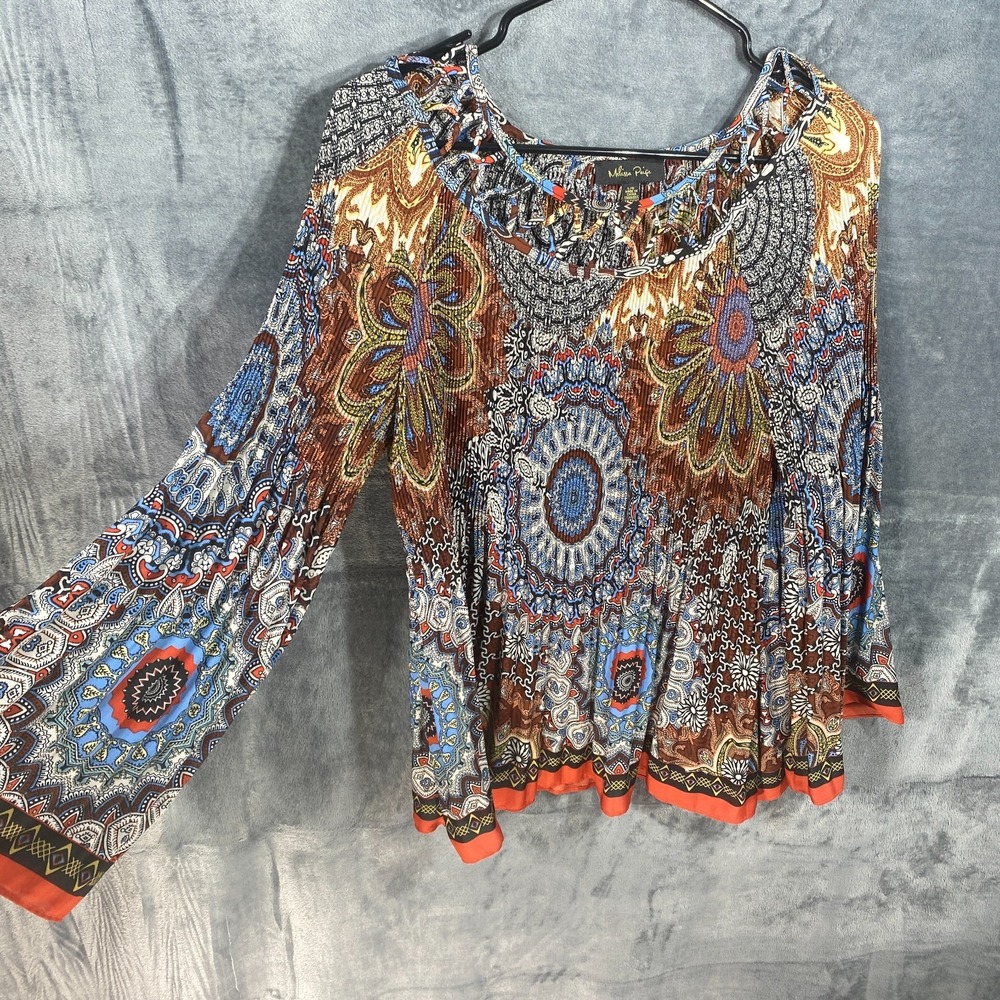 Melissa Paige Tunic Top Large Boho Chic Blouse Floral Paisley Gauzy Light Flowy